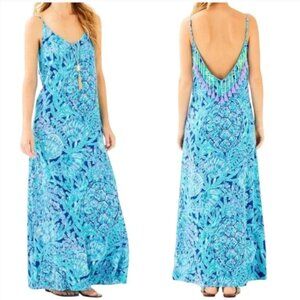 chinese dress ladies Lilly Pulitzer Hadly Smocked Cotton Maxi Amalfi Blue Leaf It Wild MD at  Amazon Women's Clothing store